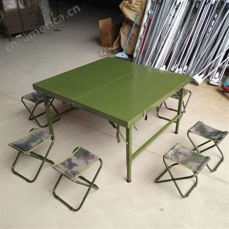 野战餐桌吹塑可折叠餐桌 钢木野战折叠椅