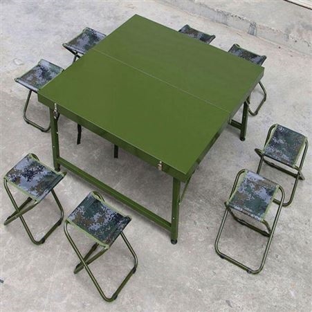 野战餐桌吹塑可折叠餐桌 钢木野战折叠椅